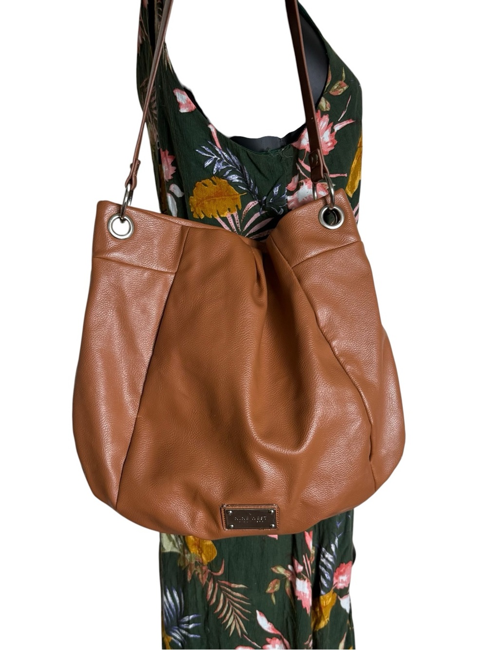 Nine West Tan Leather Shoulder Hobo Bag